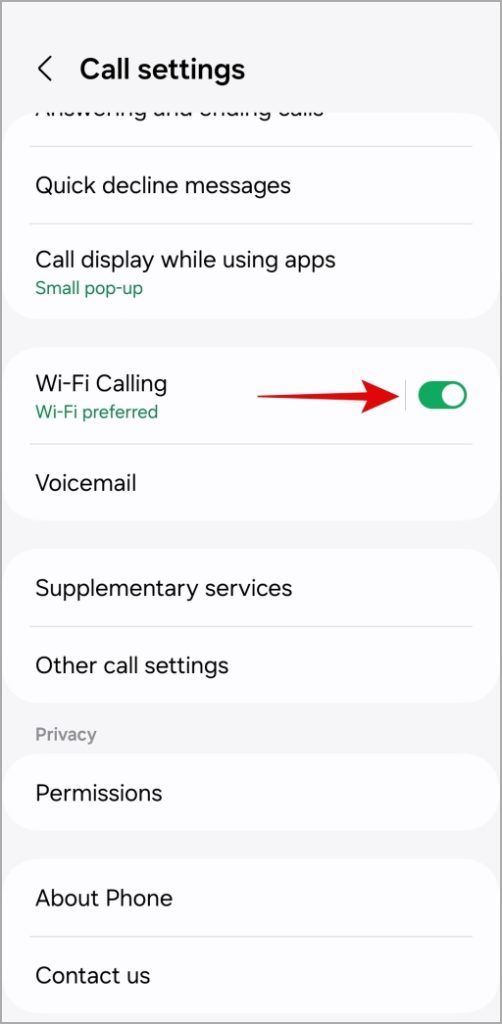 Habilitar Wi-Fi llamando al teléfono Samsung Galaxy