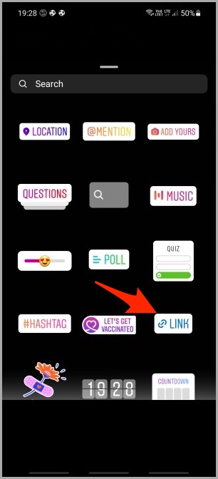 Opción de enlace en historias de Instagram Android