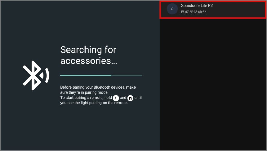 Buscando un dispositivo de audio Bluetooth en Google TV