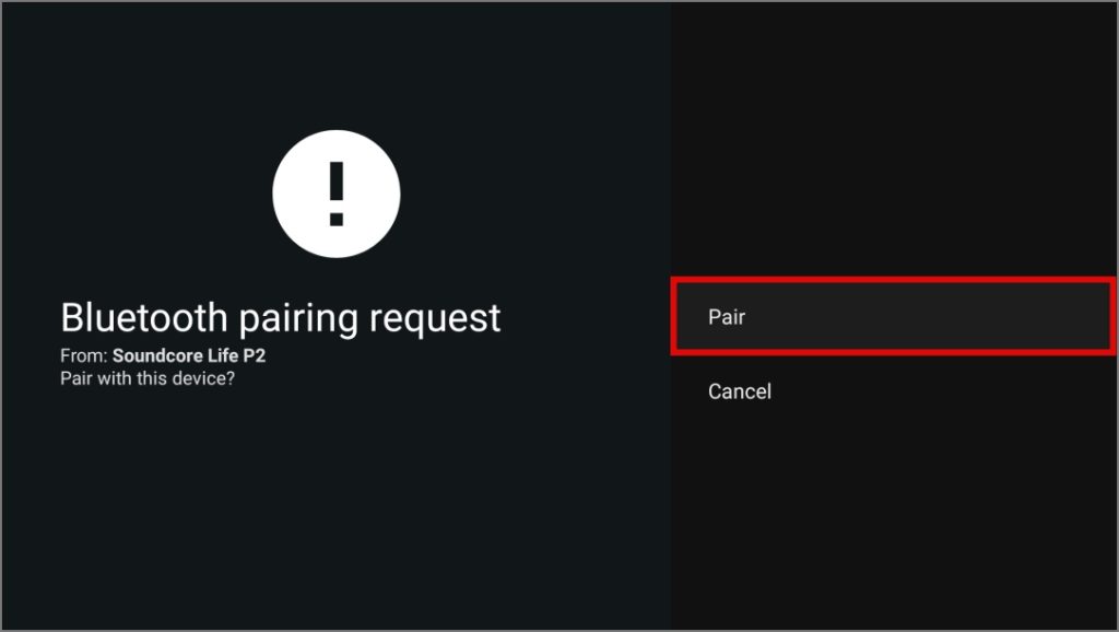 Confirmando la conexión de par Bluetooth en Google TV