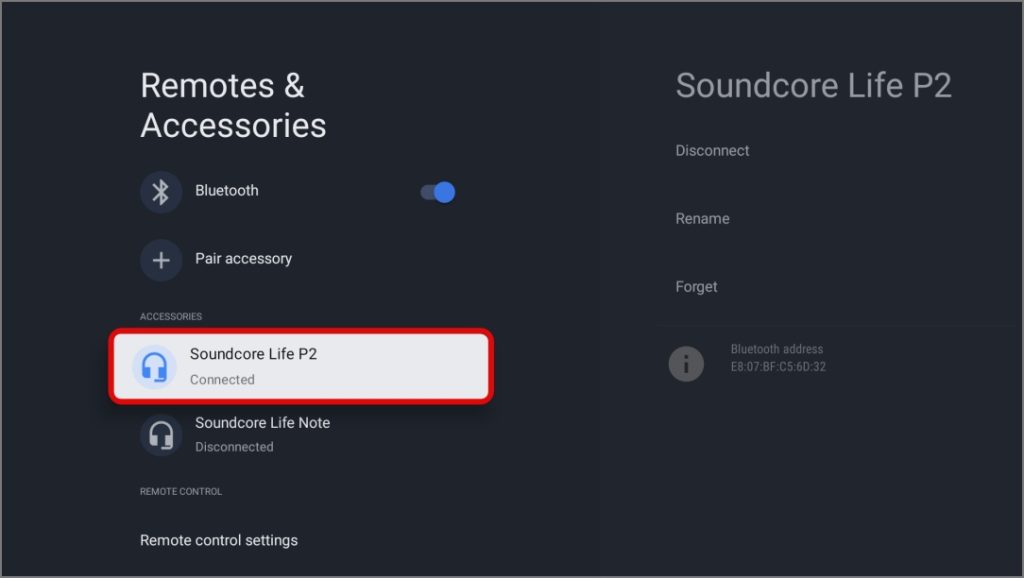Dispositivo de audio Bluetooth conectado en Google TV