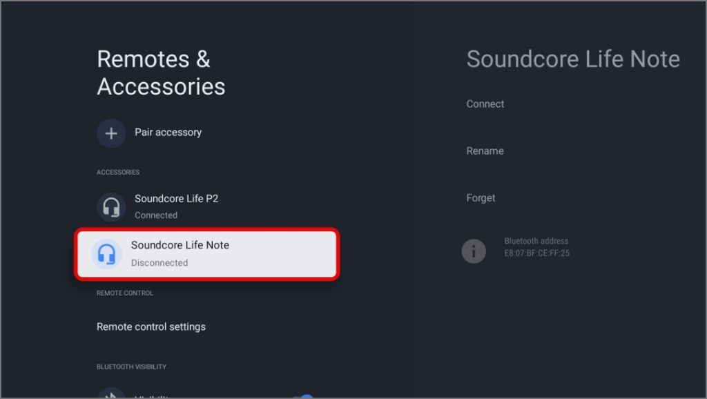Dispositivo de audio Bluetooth conectado previamente en Google TV
