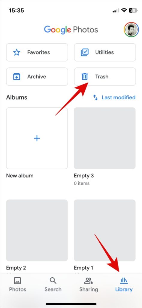 Bin de basura en Google Photos