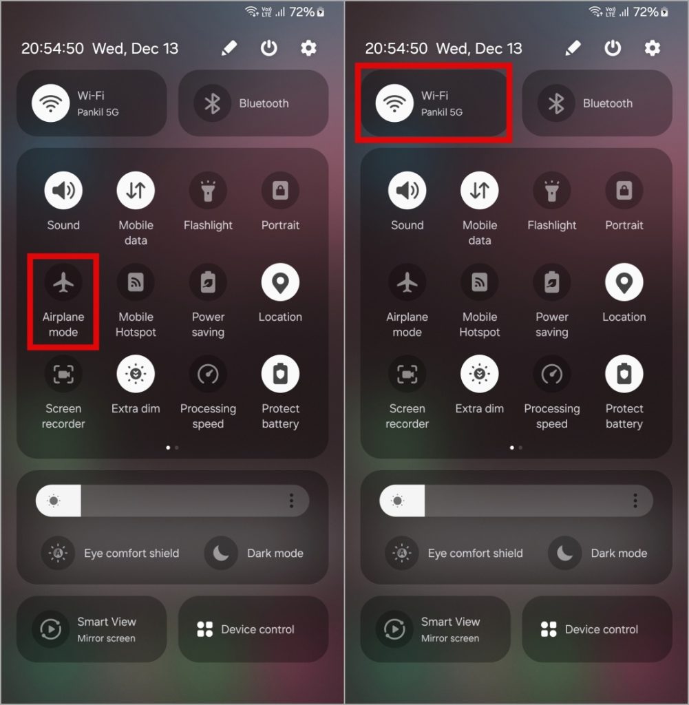 Panel de configuración rápida en el teléfono Samsung Galaxy
