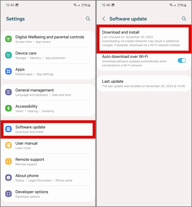 Verificar las actualizaciones del sistema en un teléfono Samsung Galaxy