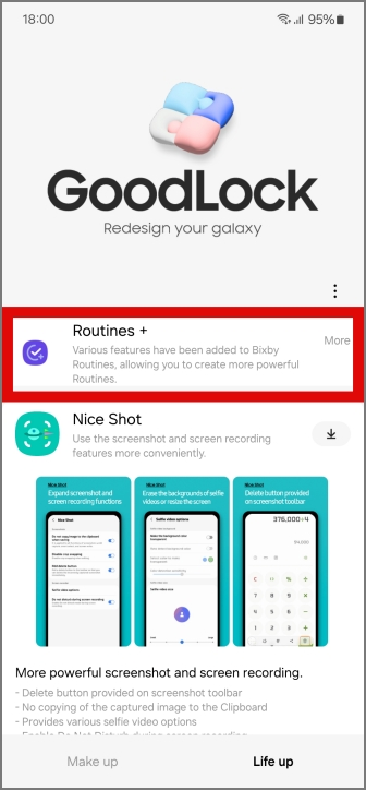 Rutina+ módulo en Goodlock en Samsung Galaxy teléfonos