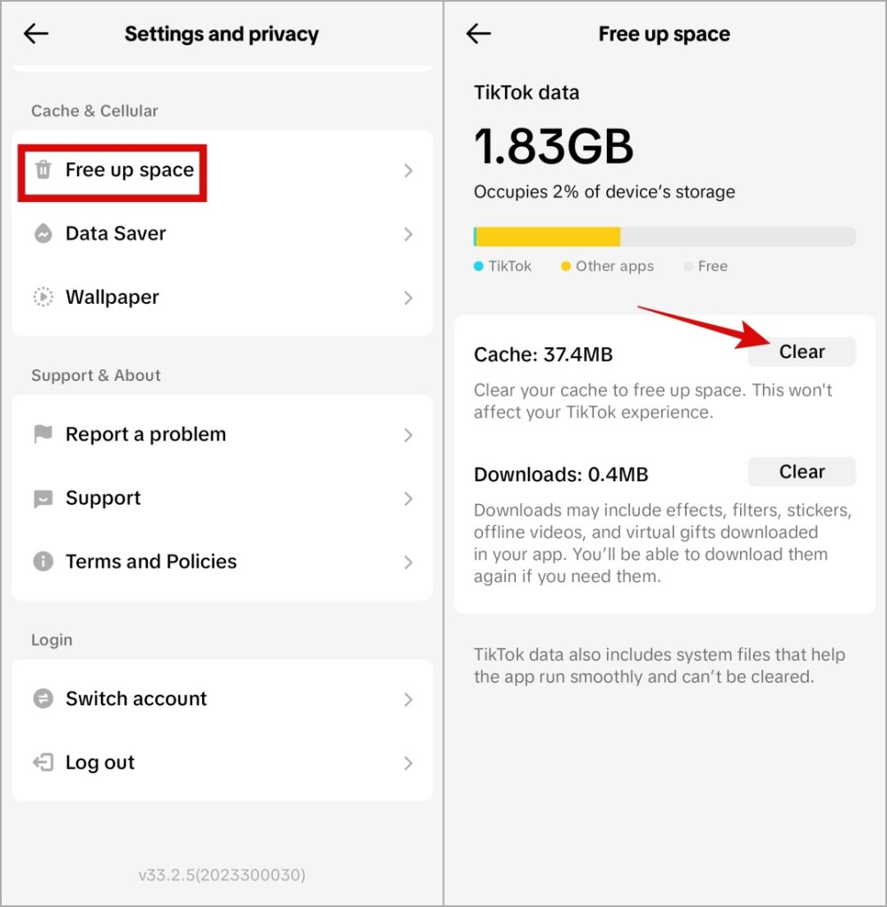 Clear Tiktok Cache en Mobile