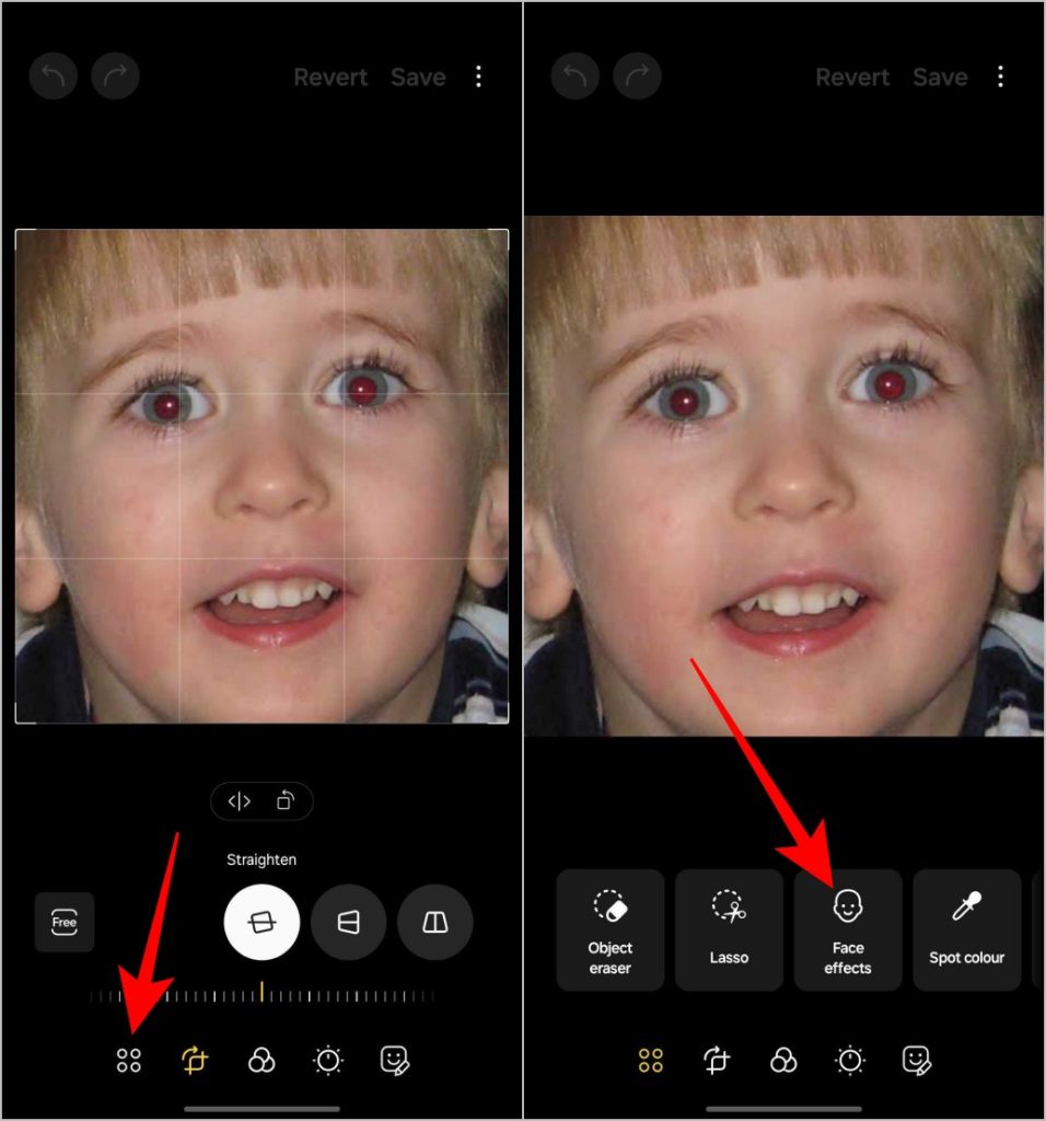 Efectos faciales en la Galería Samsung