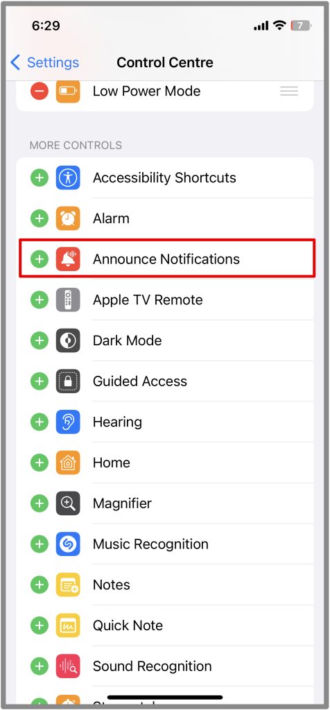 Agregar icono de notificaciones de anuncios en el centro de control