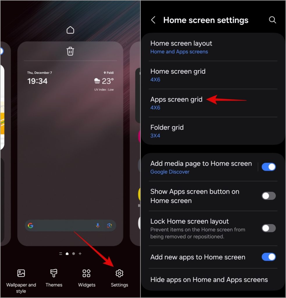 Personalizar la cuadrícula de pantalla de la aplicación en el teléfono Samsung Galaxy