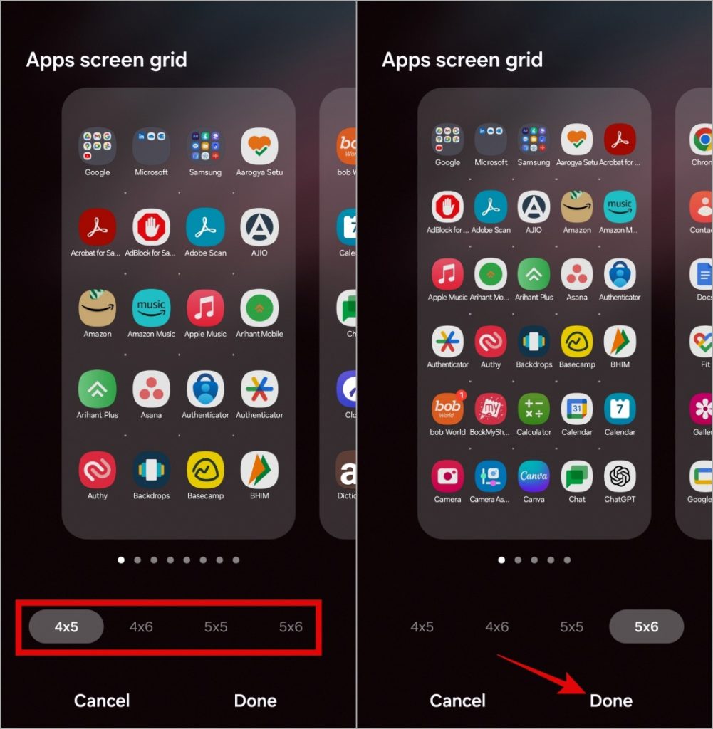 Aumentar o reducir el tamaño del icono de la aplicación en el teléfono Samsung Galaxy