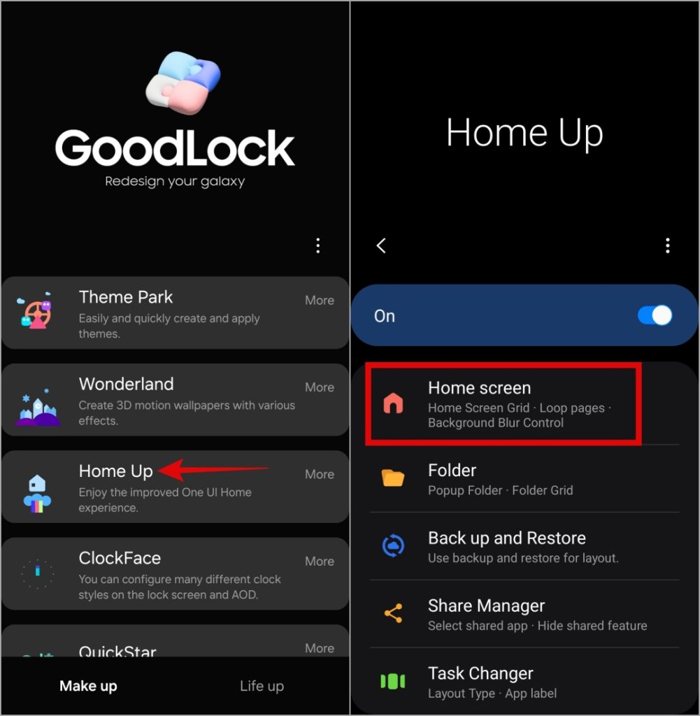 Inicio Up Good Lock Module en Samsung Telephy