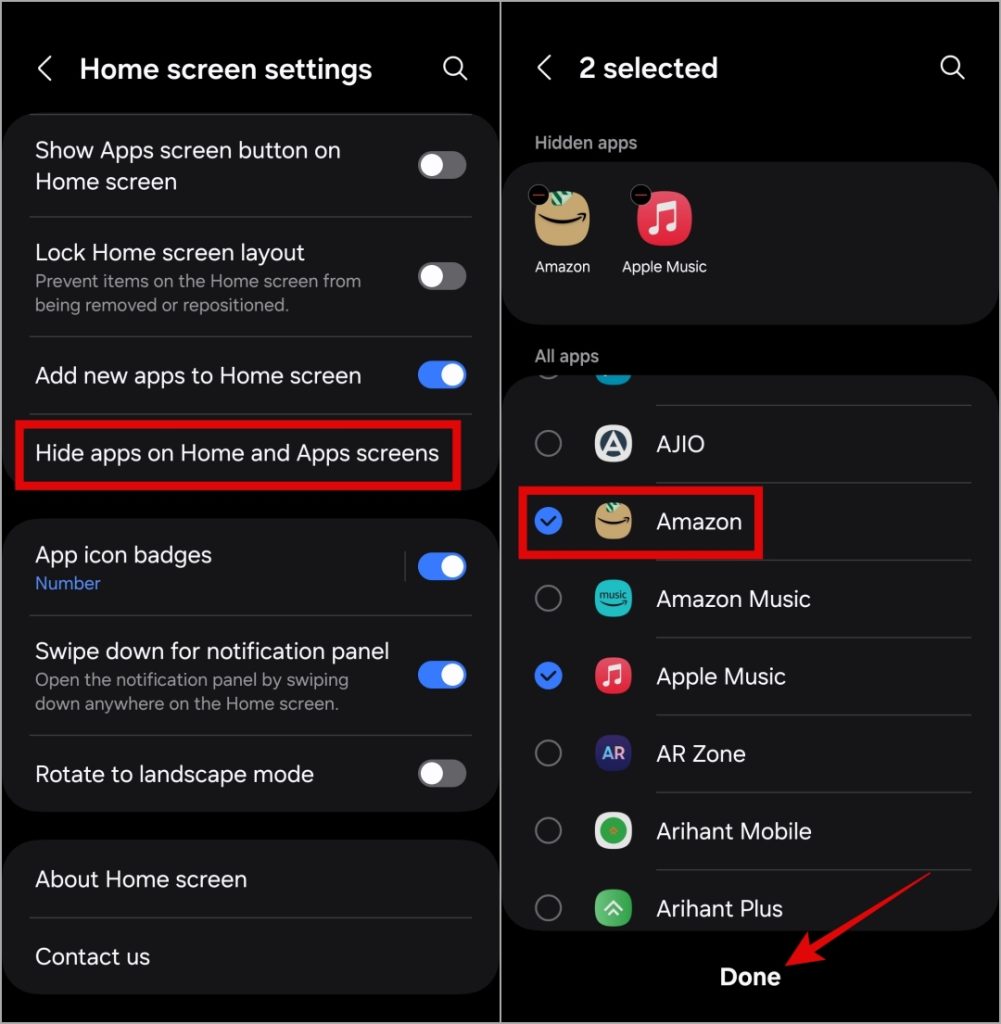 Ocultar aplicaciones del cajón de aplicaciones en el teléfono Samsung