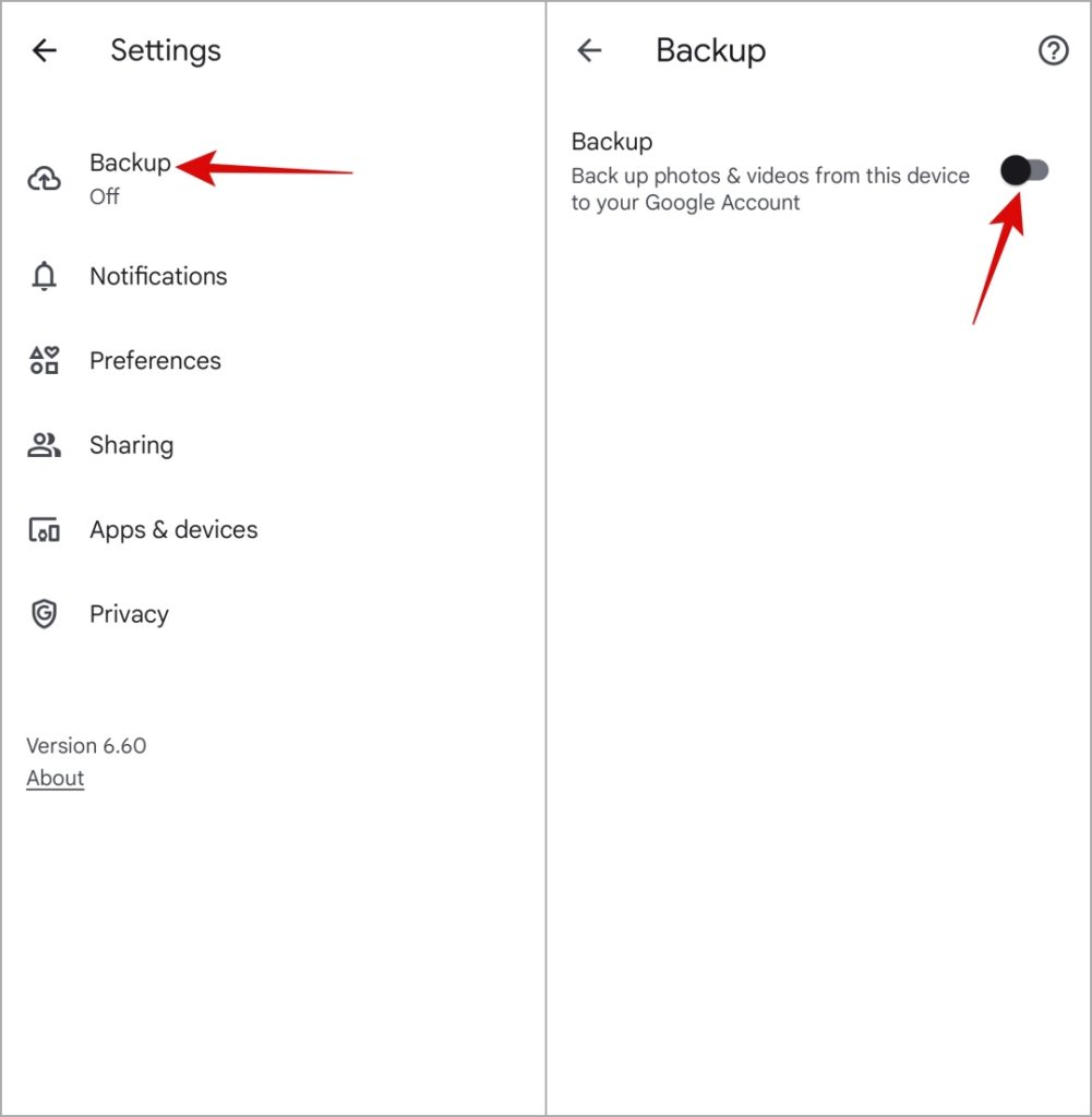 Habilitar la copia de seguridad de Google Photos en el móvil