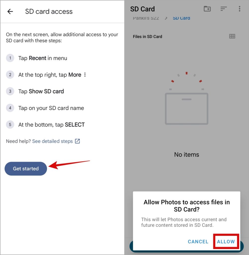 Permitir acceso a la tarjeta SD en Google Photos para Android