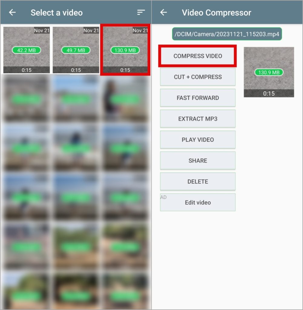 Comprimir un video en el teléfono Samsung Galaxy usando una aplicación de terceros