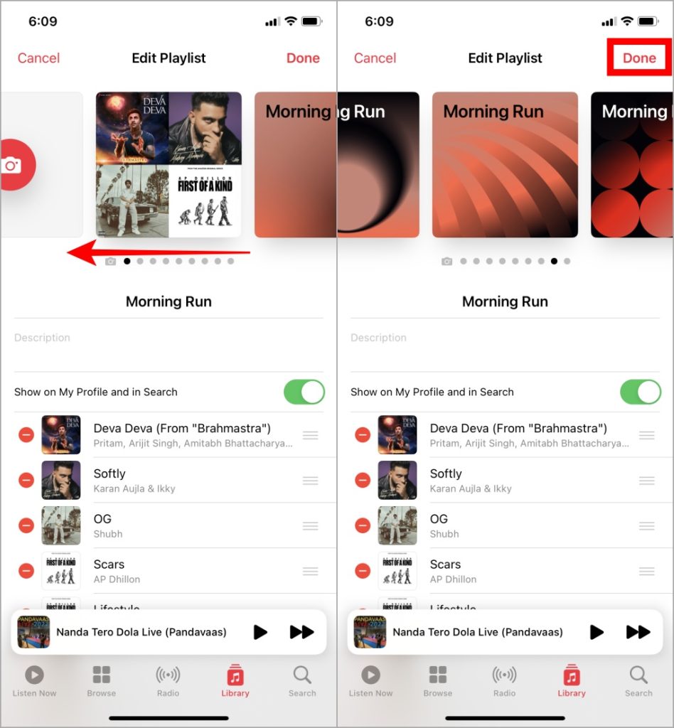 Seleccione la cubierta de lista de reproducción preignada en iOS