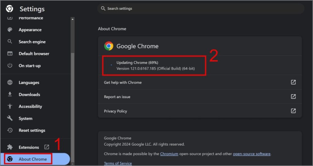 Verifique las actualizaciones de Chrome