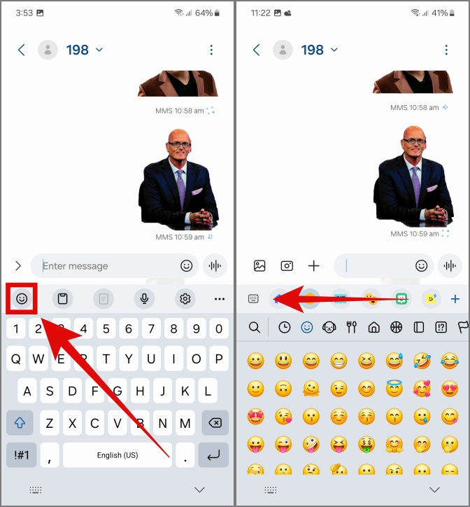 Acceder a las calcomanías personalizadas para enviar como mensaje en los teléfonos Samsung Galaxy
