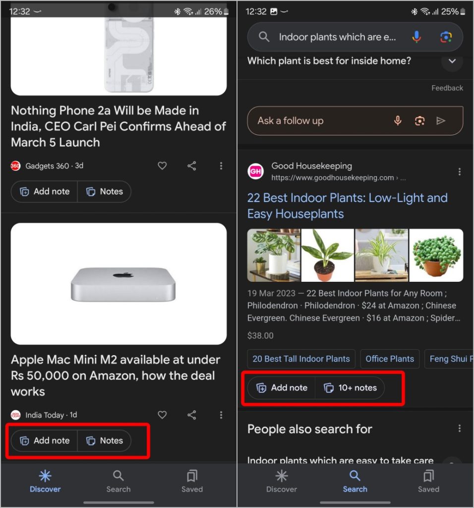 Función de notas en la aplicación Google