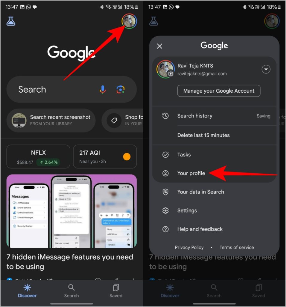 Abrir su perfil en la aplicación de Google