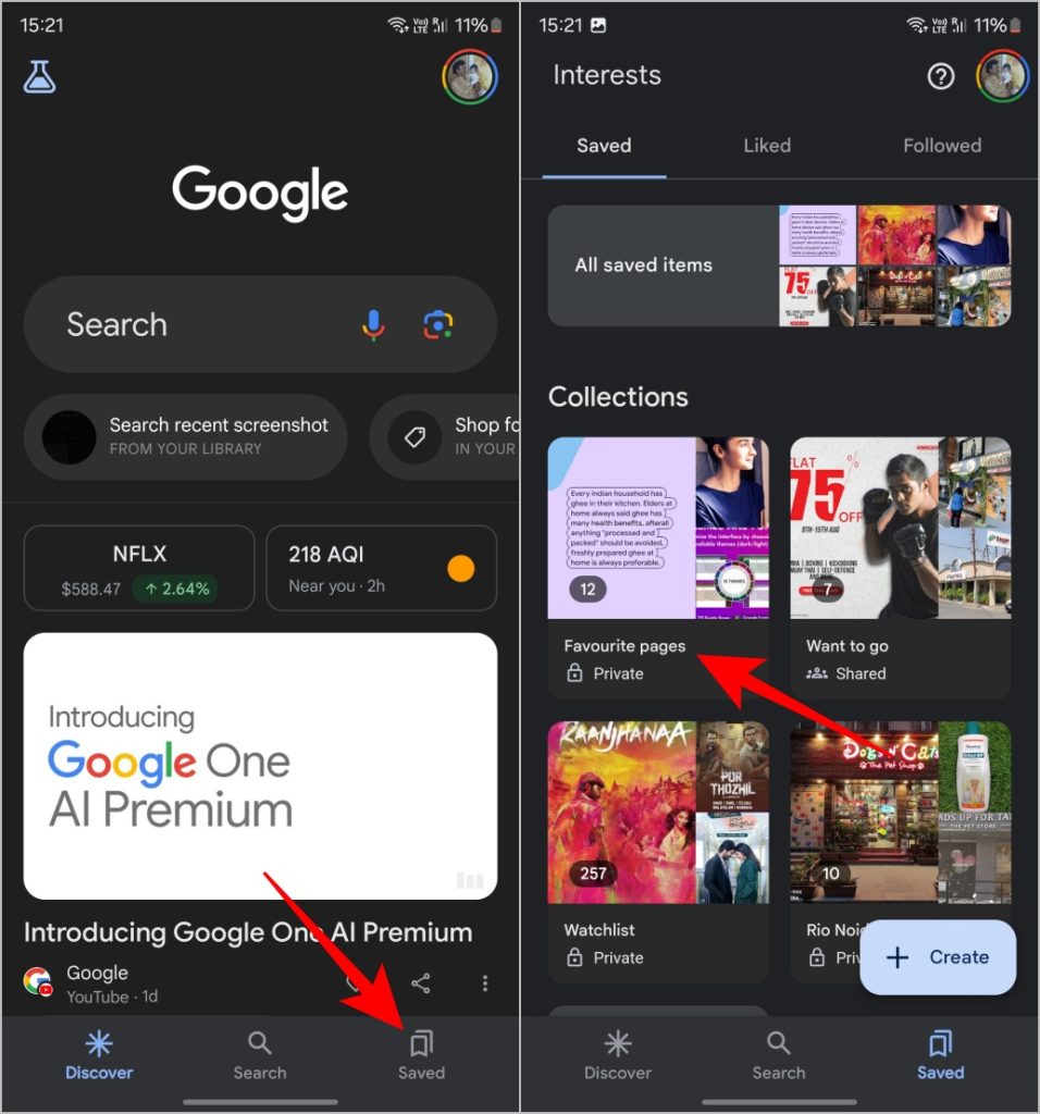 Abrir notas guardadas en la búsqueda de Google