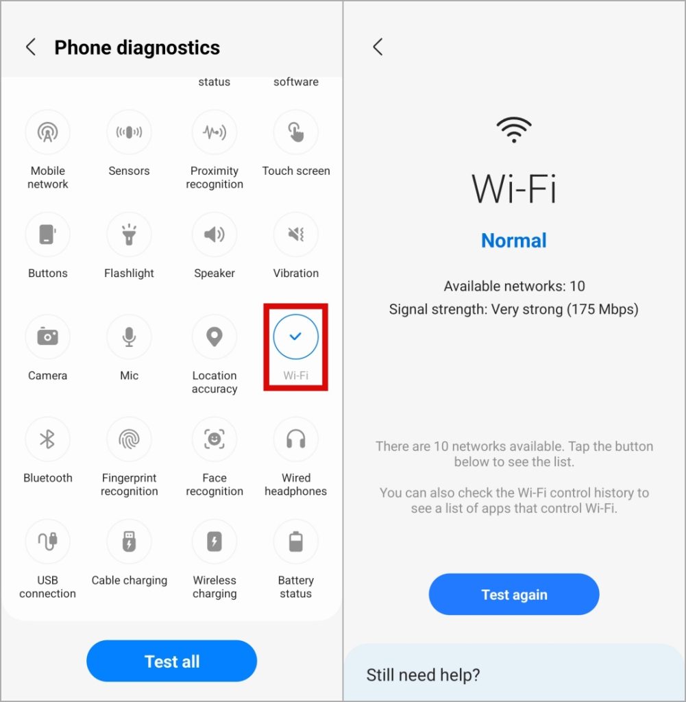 Prueba Wi-Fi en el teléfono Samsung