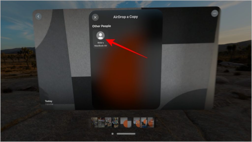Compartir archivos usando Airdrop de Apple Vision Pro