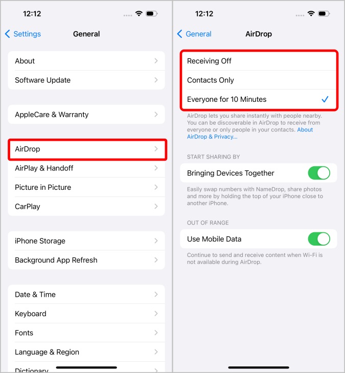 Recibir archivos AirDrop en iPhone