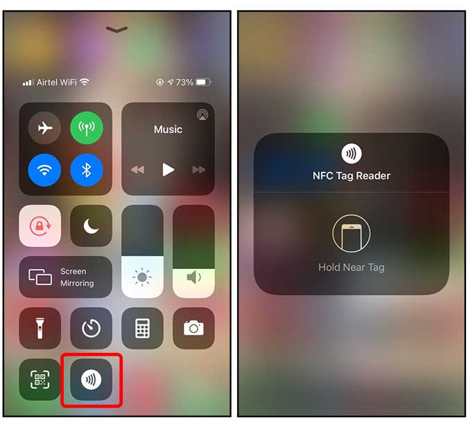 escaneo de NFC en el iPhone 7 en el centro de control
