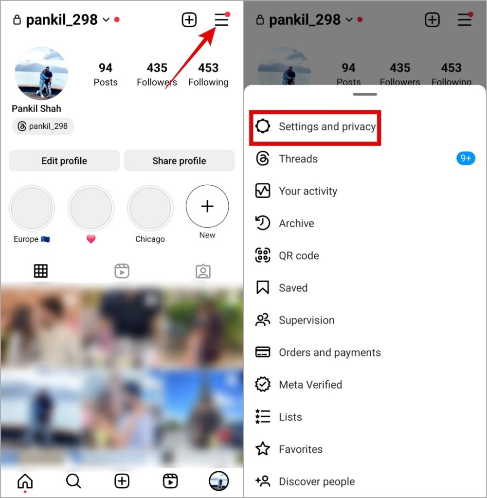 Configuración de la aplicación de Instagram en móvil