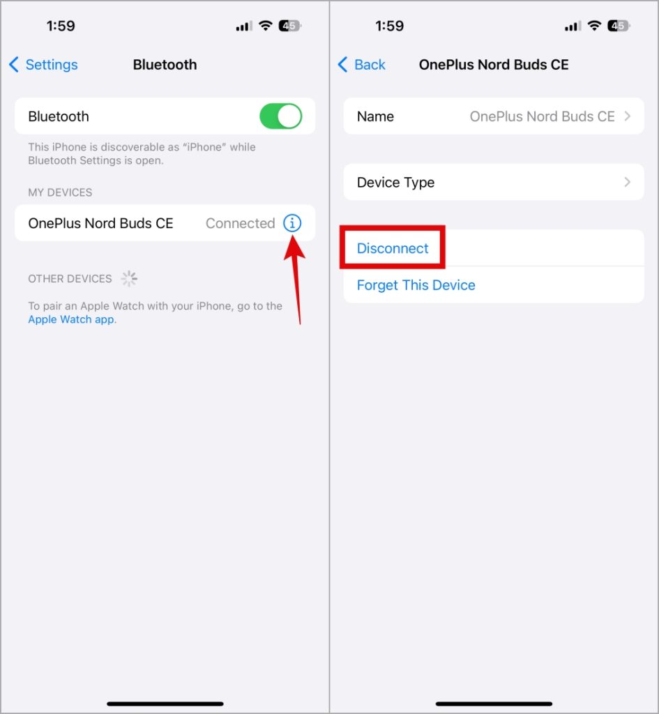 Desconecte un dispositivo Bluetooth en iPhone