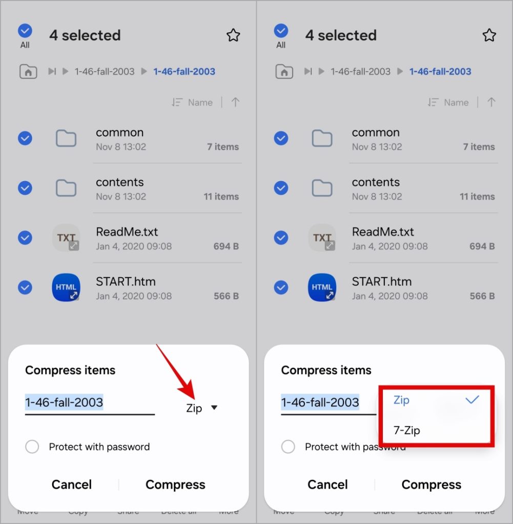 Cree un archivo zip en el teléfono Samsung Galaxy