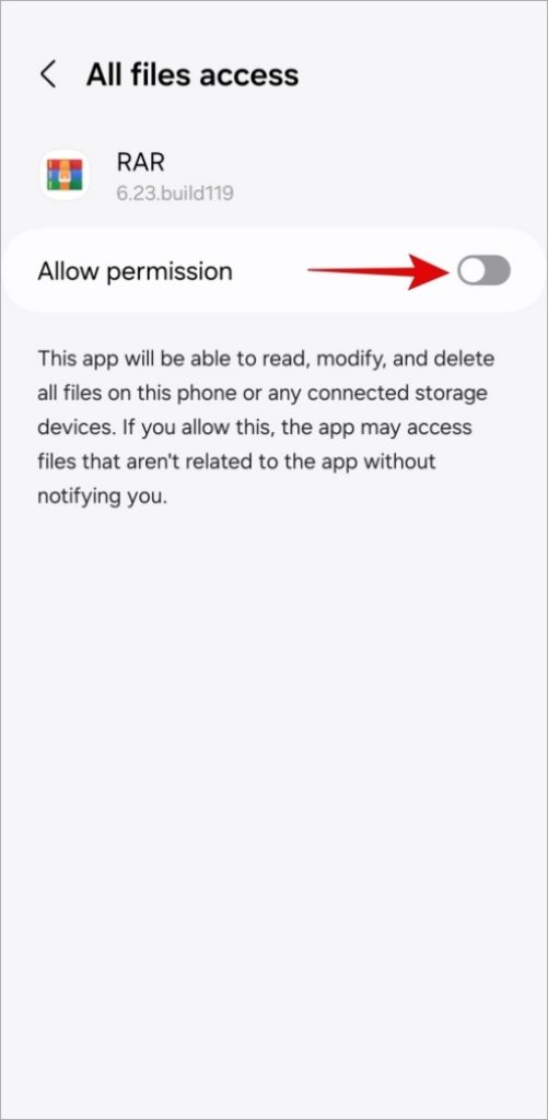 Permitir el acceso de archivos a la aplicación en el teléfono Samsung Galaxy