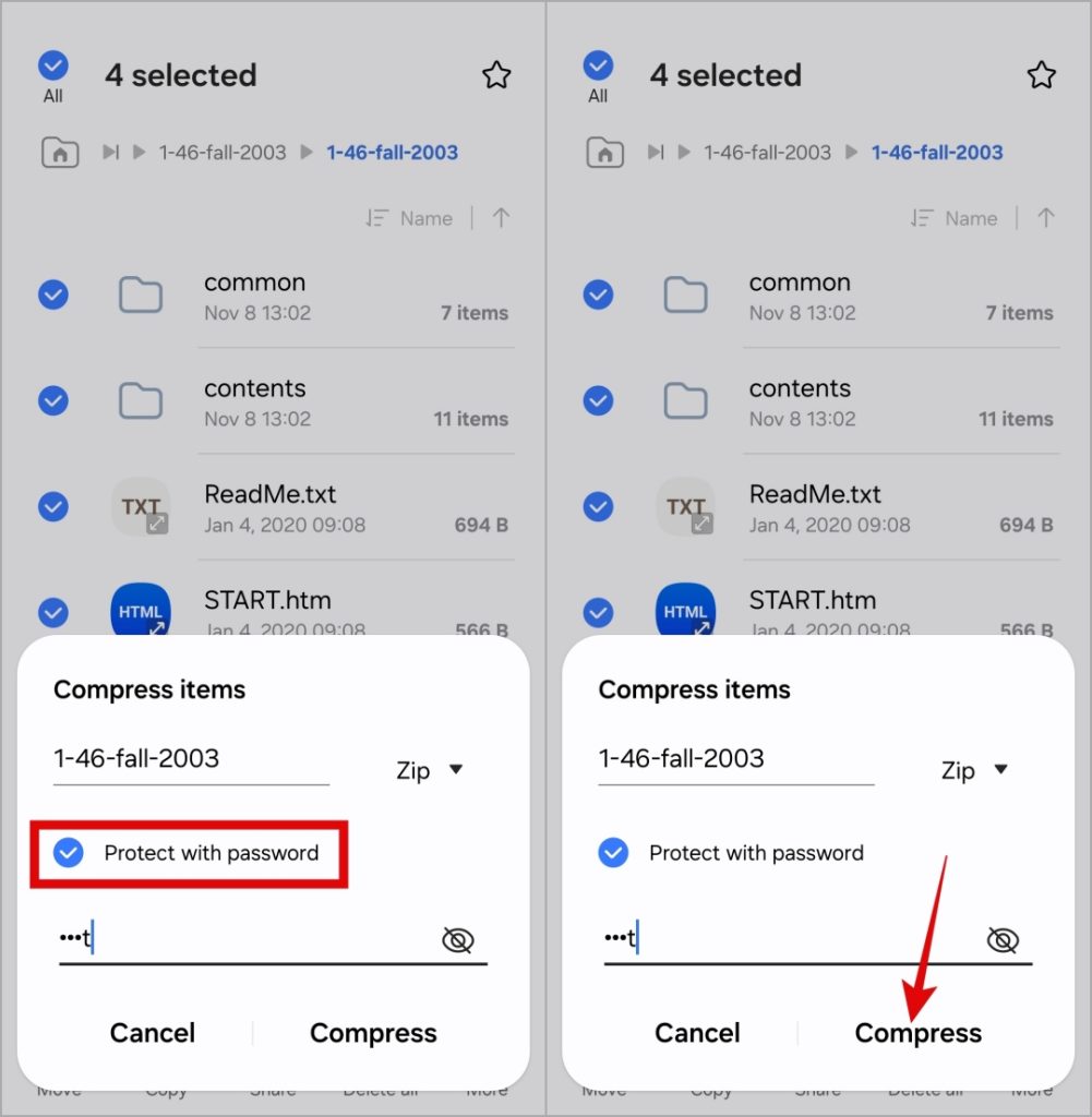 Contraseña protege un archivo zip en el teléfono Samsung Galaxy