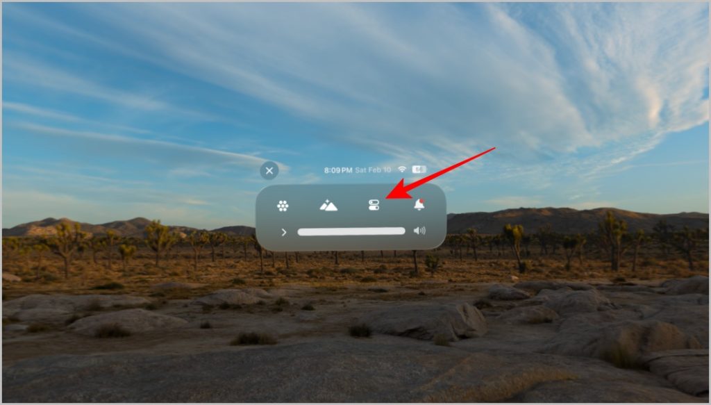 Opción de centro de control en el Apple Vision Pro
