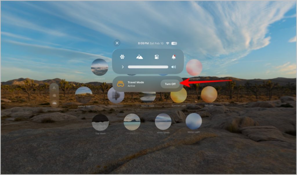 Desactivar el modo de viaje en el Vision Pro