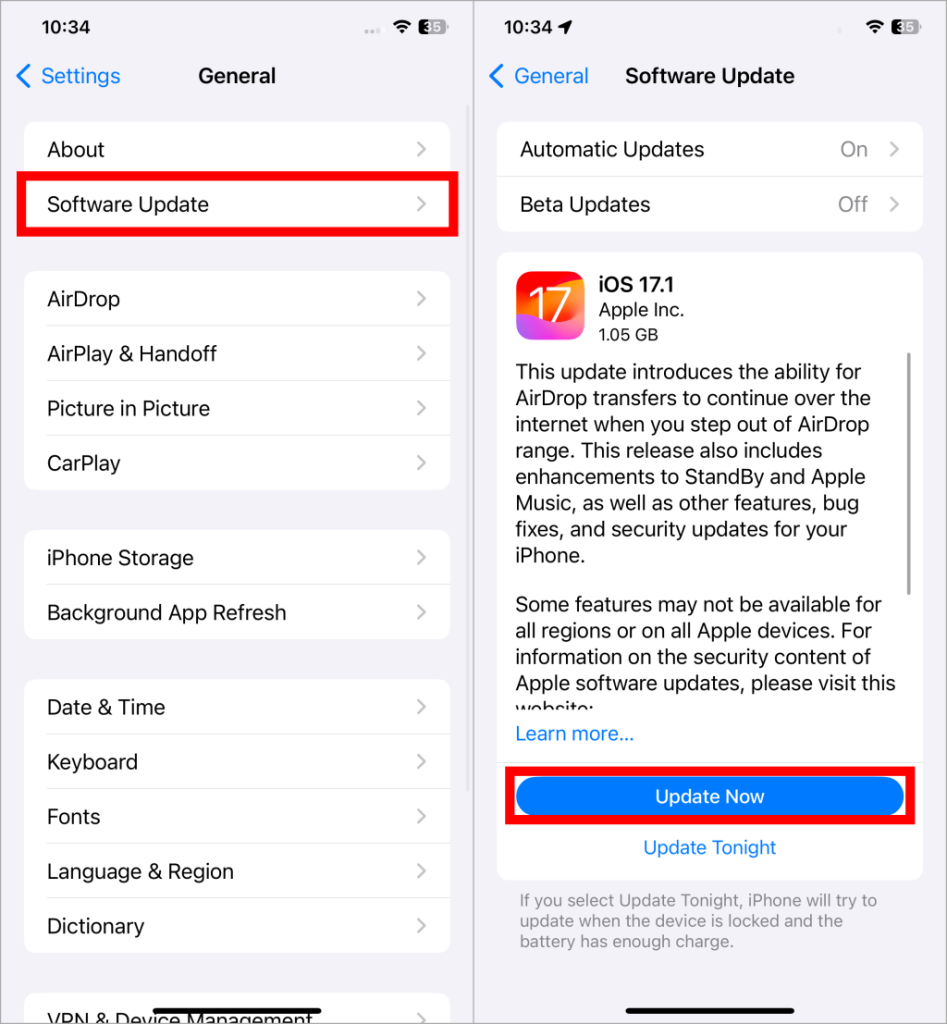Actualizar la opción iOS en iPhone