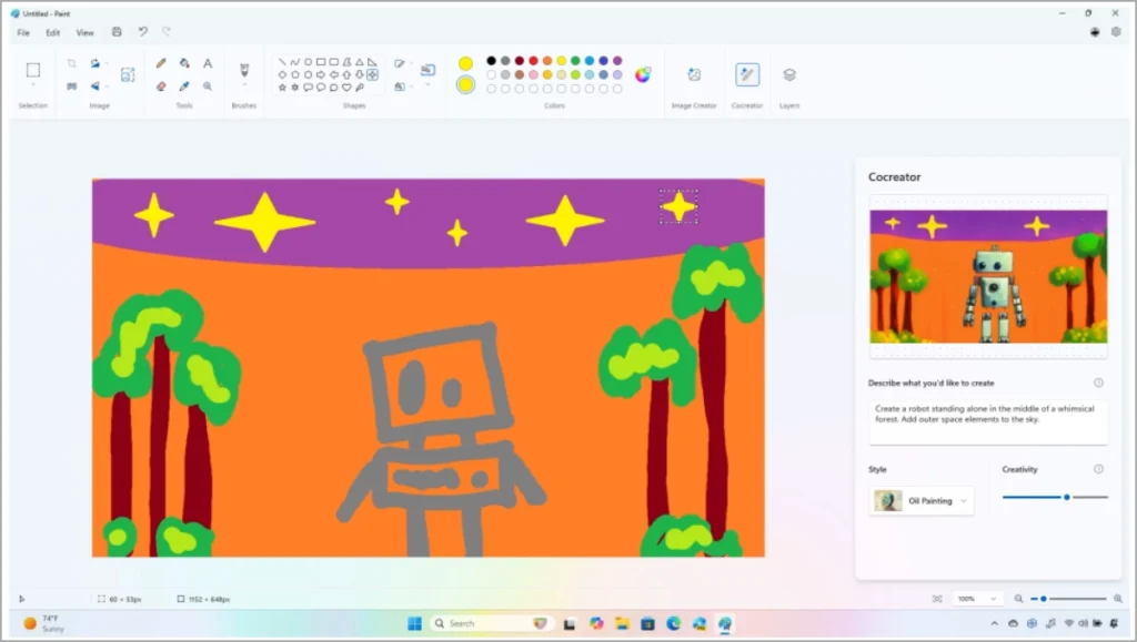 Característica de cocheator en MS Paint