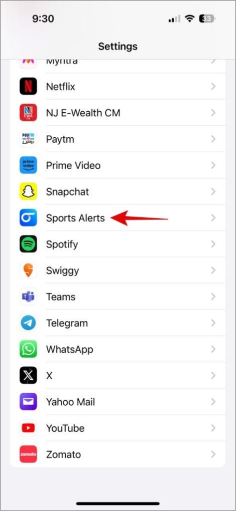 Aplicación de alertas deportivas en iPhone
