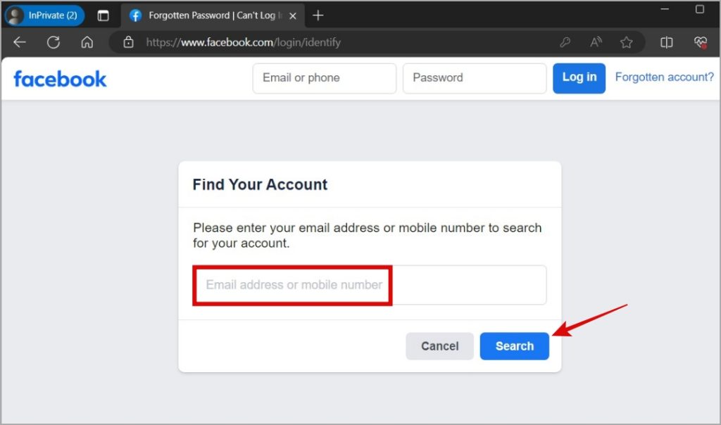 Página de cuenta de Facebook Encuentra