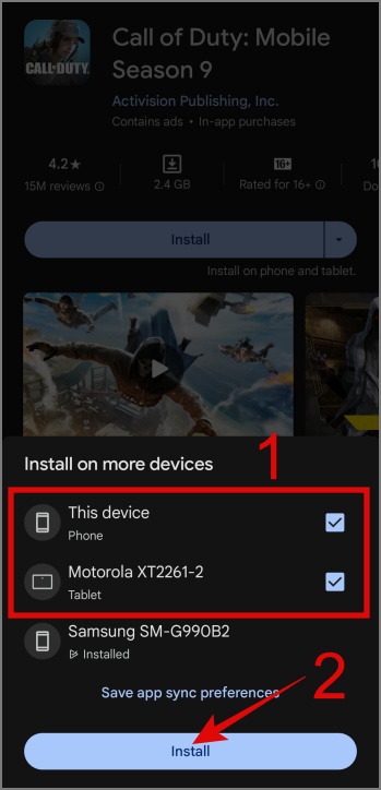 Seleccione los dispositivos Android