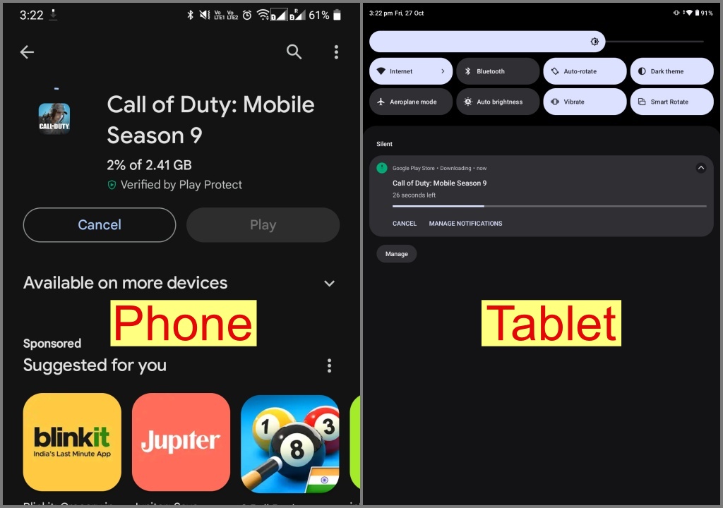 La descarga de la aplicación Android comienza en el teléfono y la tableta