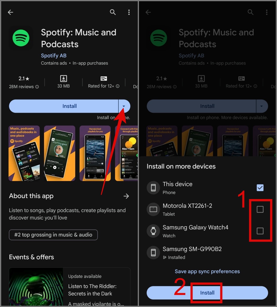 Instale la aplicación en cualquier dispositivo específico