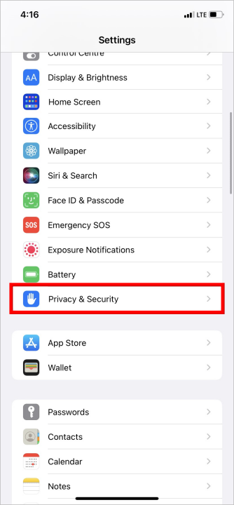 Configuración de privacidad y seguridad en iOS