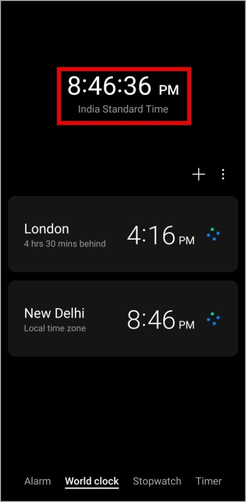 Mostrar segundos en la aplicación Clock en el teléfono Samsung