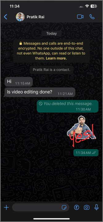 Pegatina enviada en WhatsApp desde iPhone