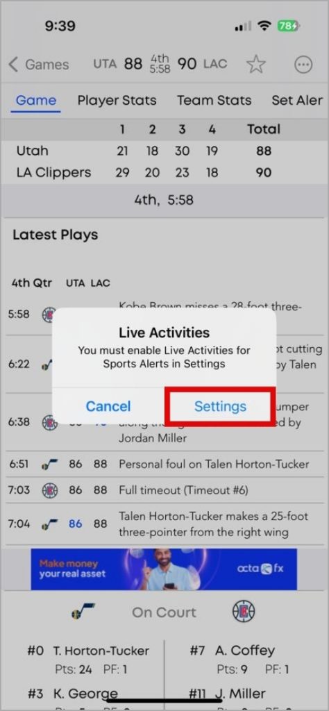Permitir que las aplicaciones muestren actividades en vivo en iPhone