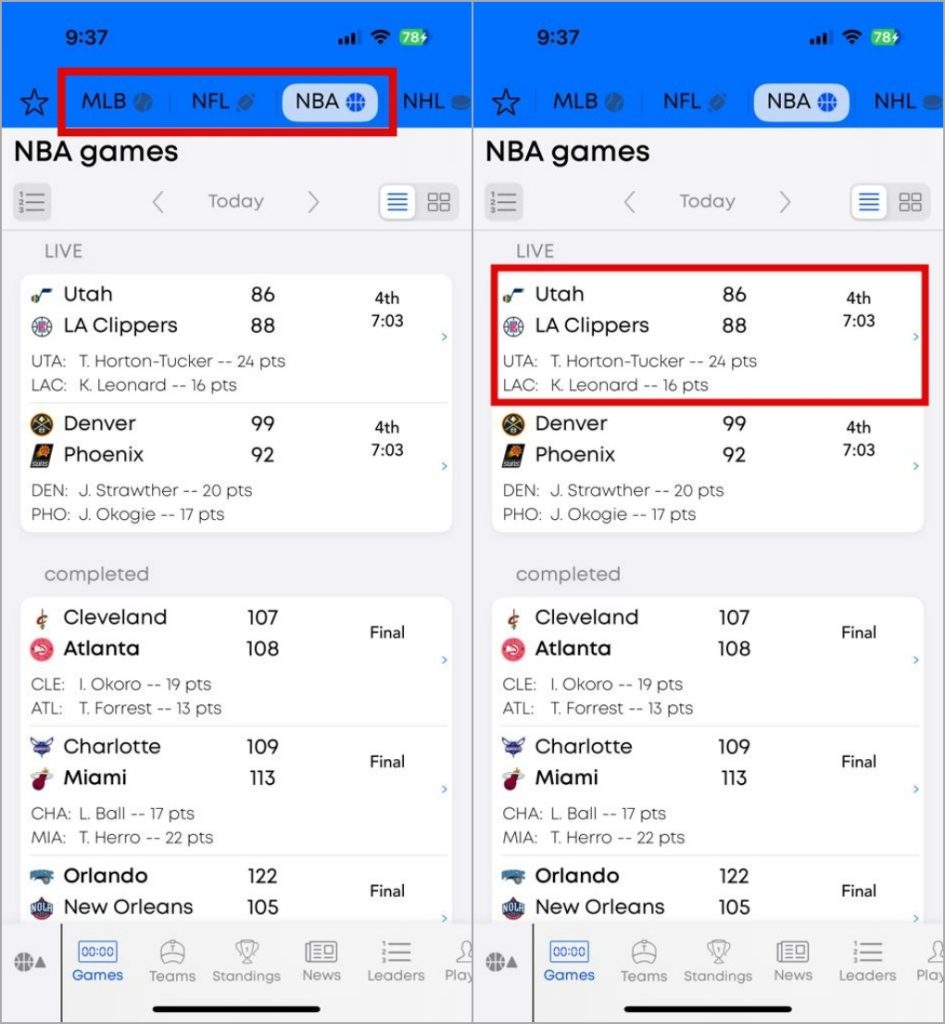 Aplicación de alertas deportivas en iPhone