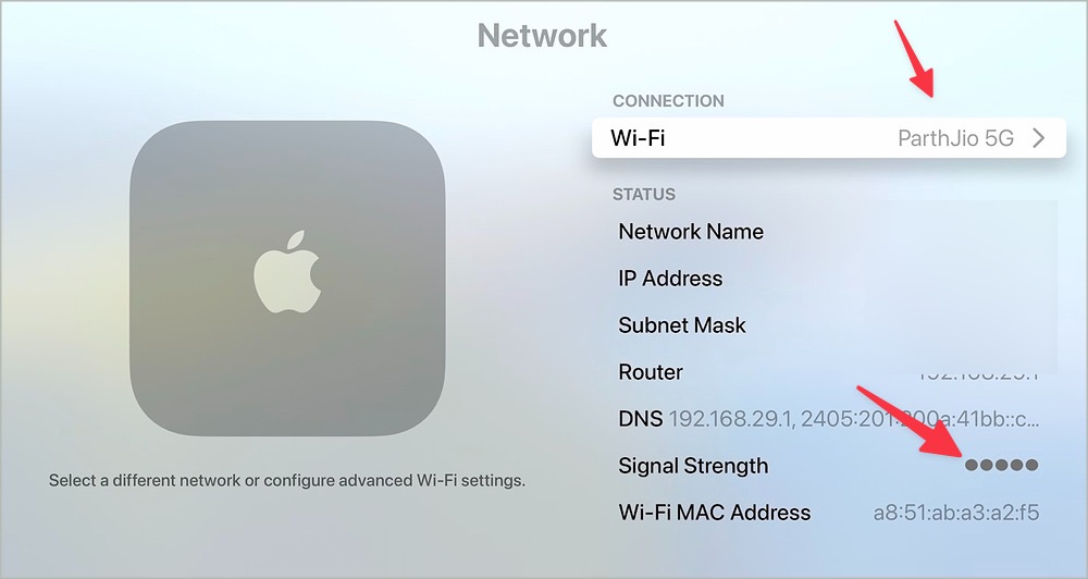 Wi-Fi en Apple TV